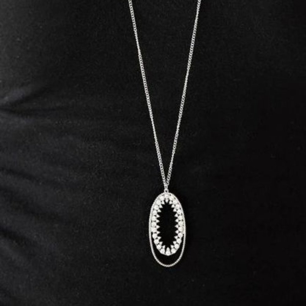 Silver-Tone Rhinestone Long Pendant Necklace